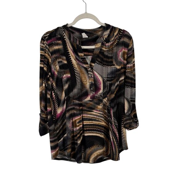 Cocomo Multicolor Liquid Knit Slinky Blouse Y2K Artsy Office Womens Size Small - Picture 1 of 4